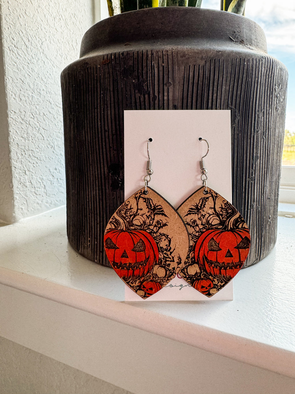 Halloween Pumpkin Wood Engraved Earrings