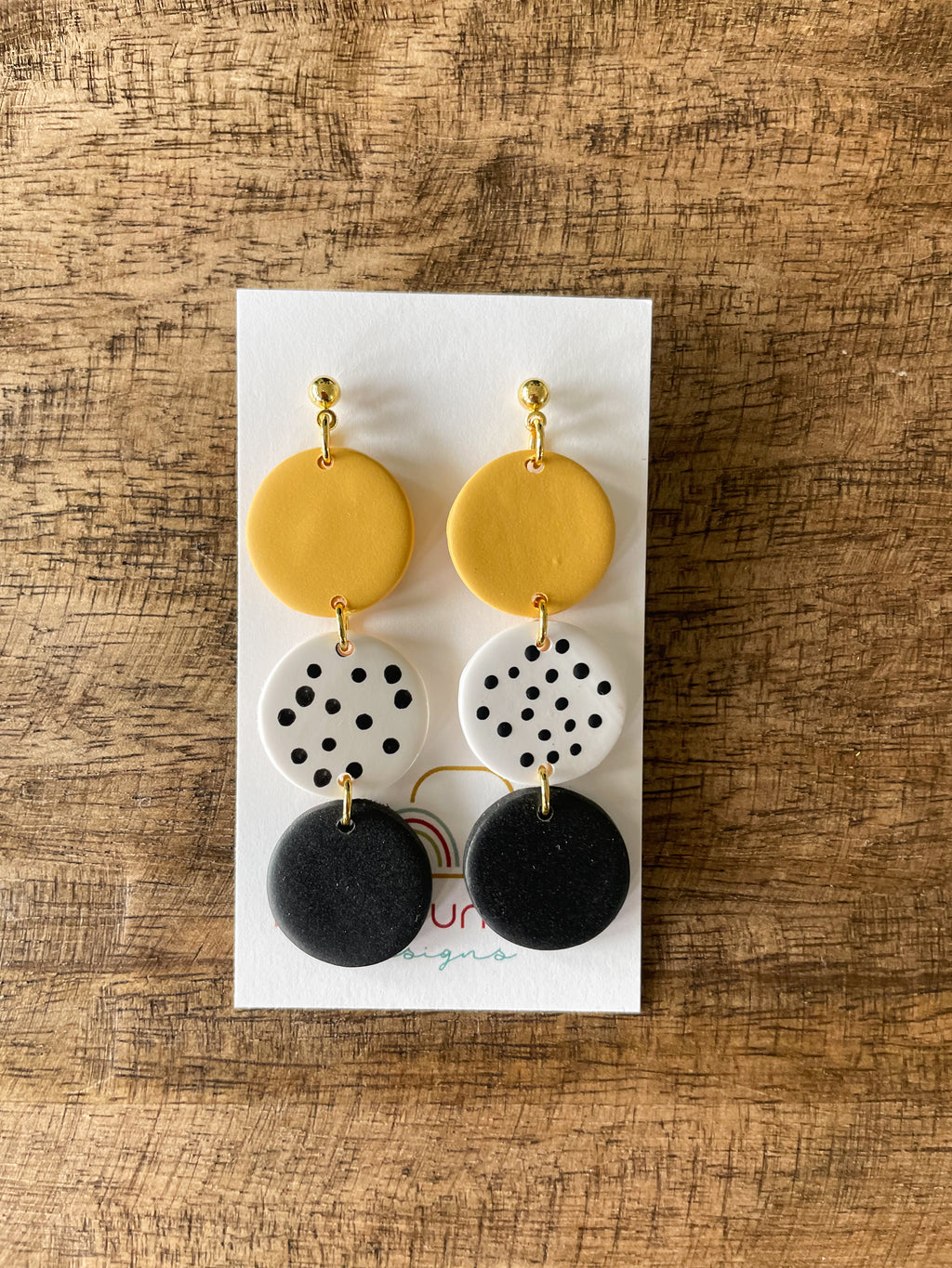 Yellow, Black & White Circle Dangles