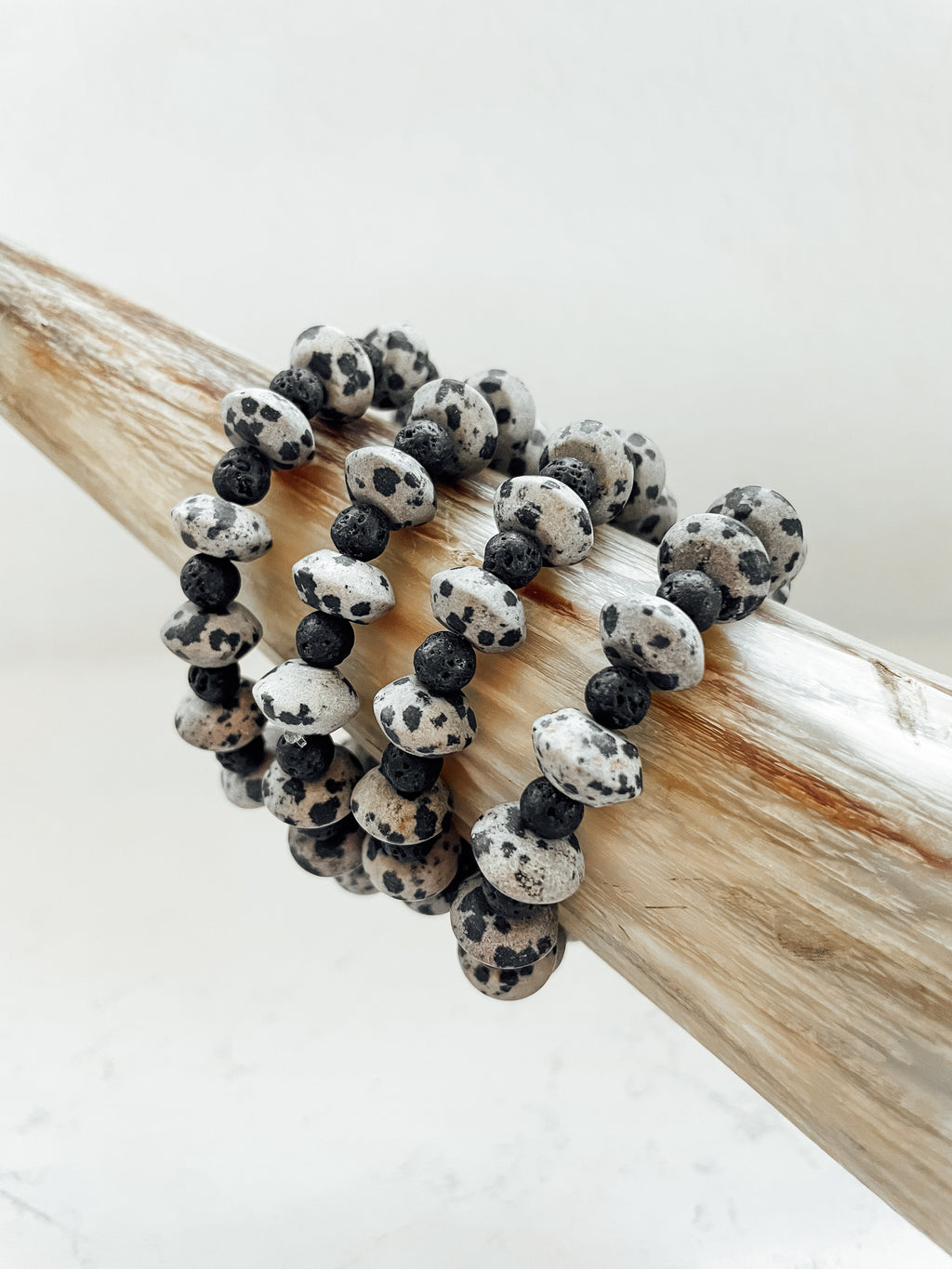 Matte Jasper Dalmatian & Black Lava Bead Bracelet