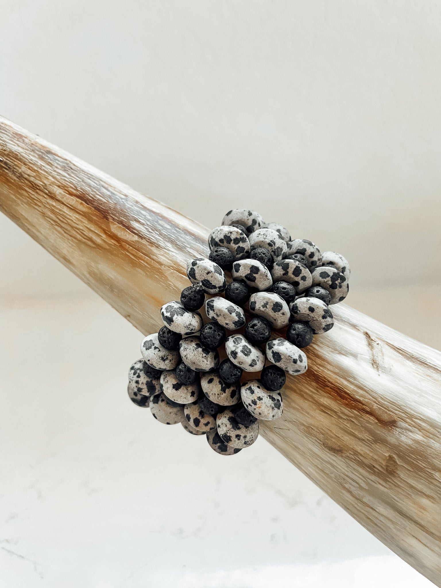 Matte Jasper Dalmatian & Black Lava Bead Bracelet