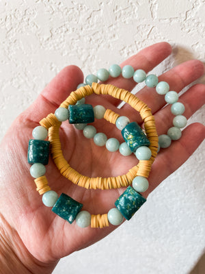 Turquoise, mint and yellow stacking bracelet set (set of 3)