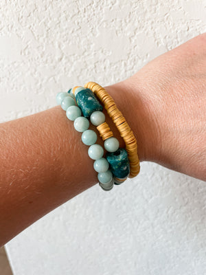 Turquoise, mint and yellow stacking bracelet set (set of 3)