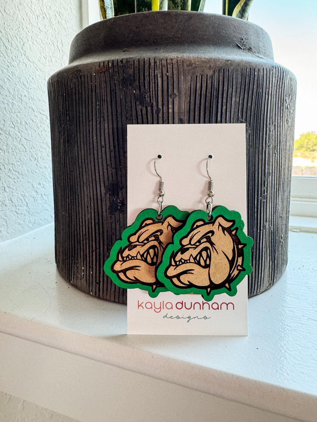 Bulldog Laser Engraved Earrings