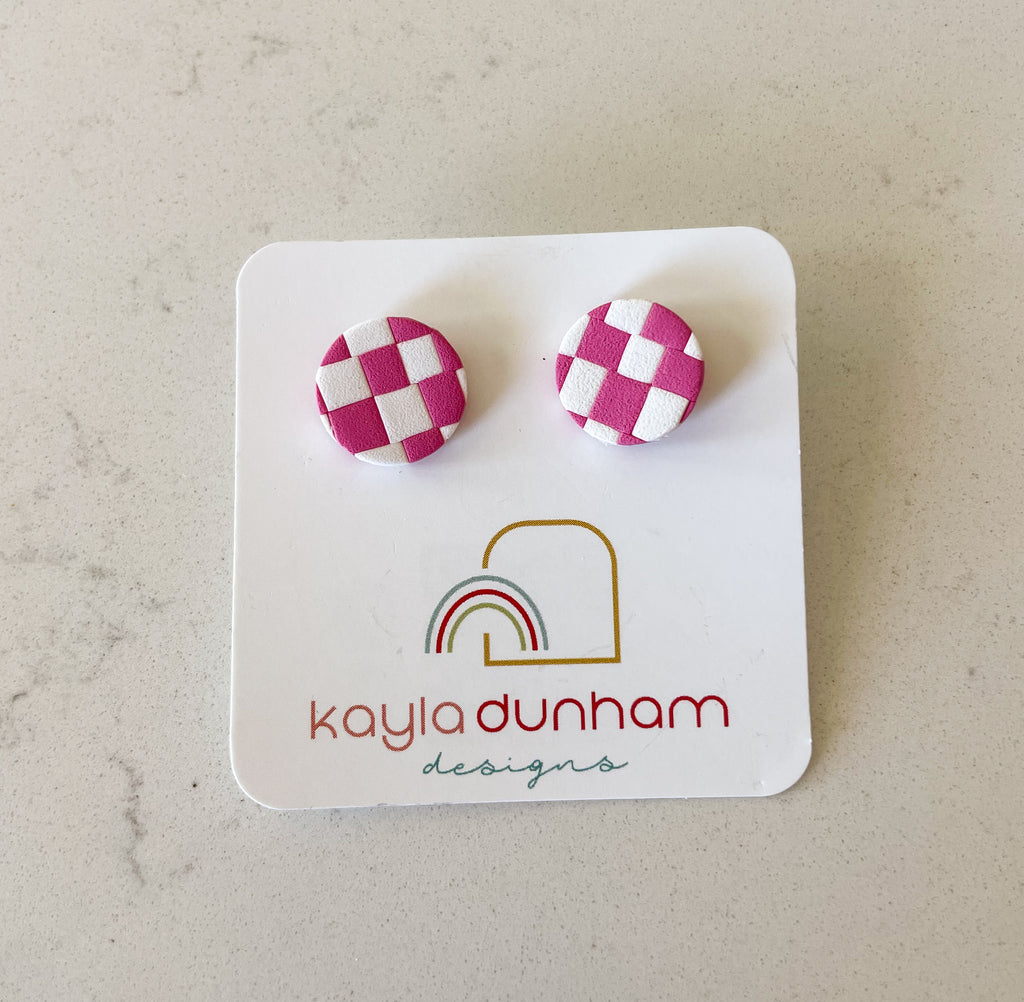 Pink & White Checkered Studs