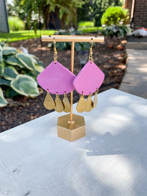 Raspberry Granite with Teardrop Brass Dangles